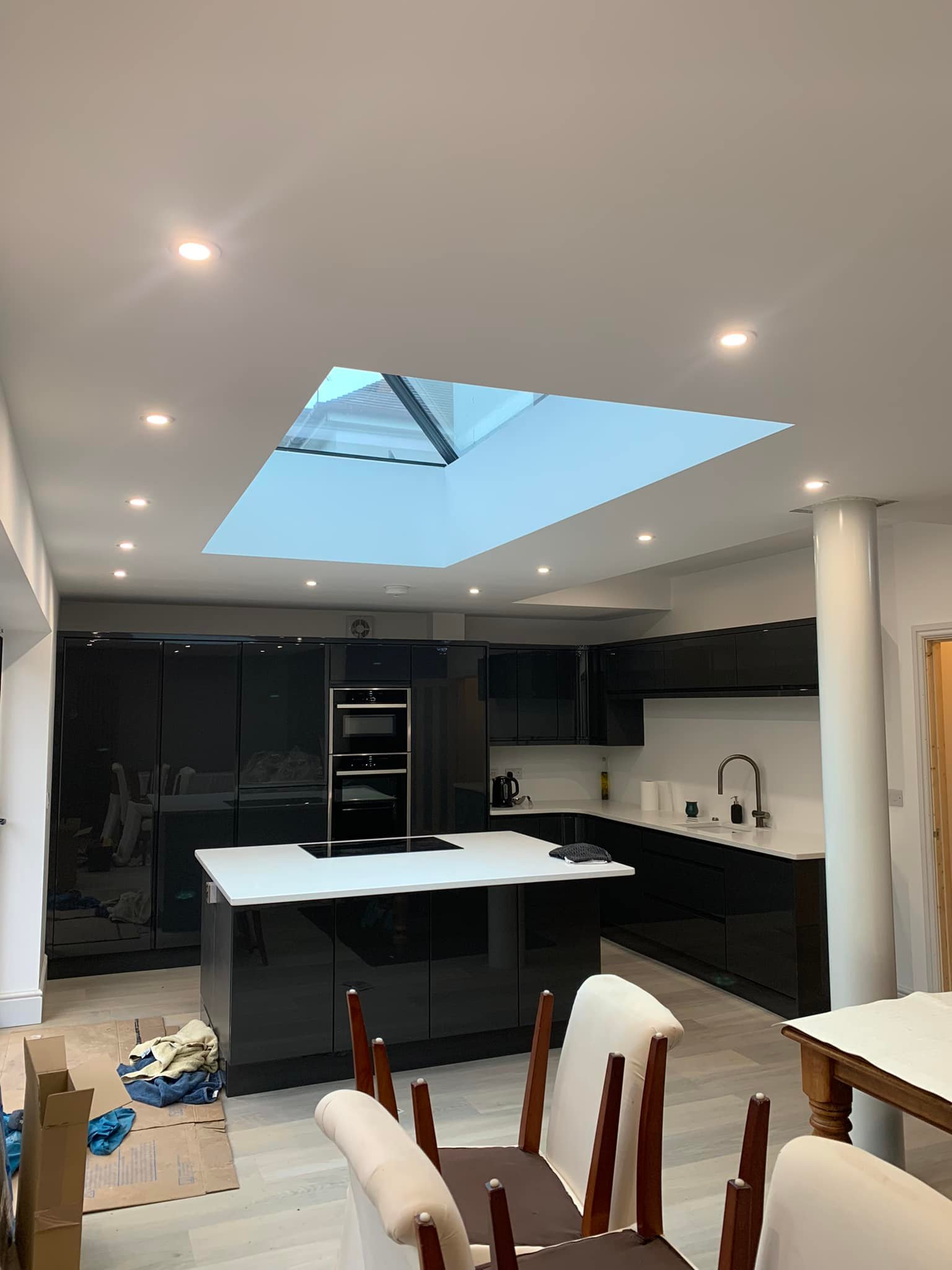 LED lights around kitchen skylight